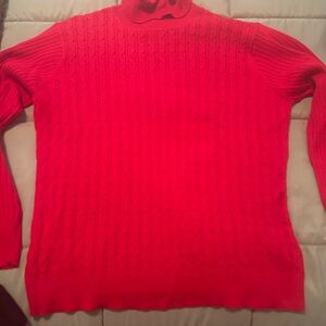 Evan Picone Bold Red Cable Knit Turtleneck Sweater